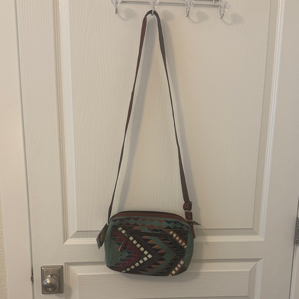 Aztec-Inspired Crossbody Bag - Green and Brown